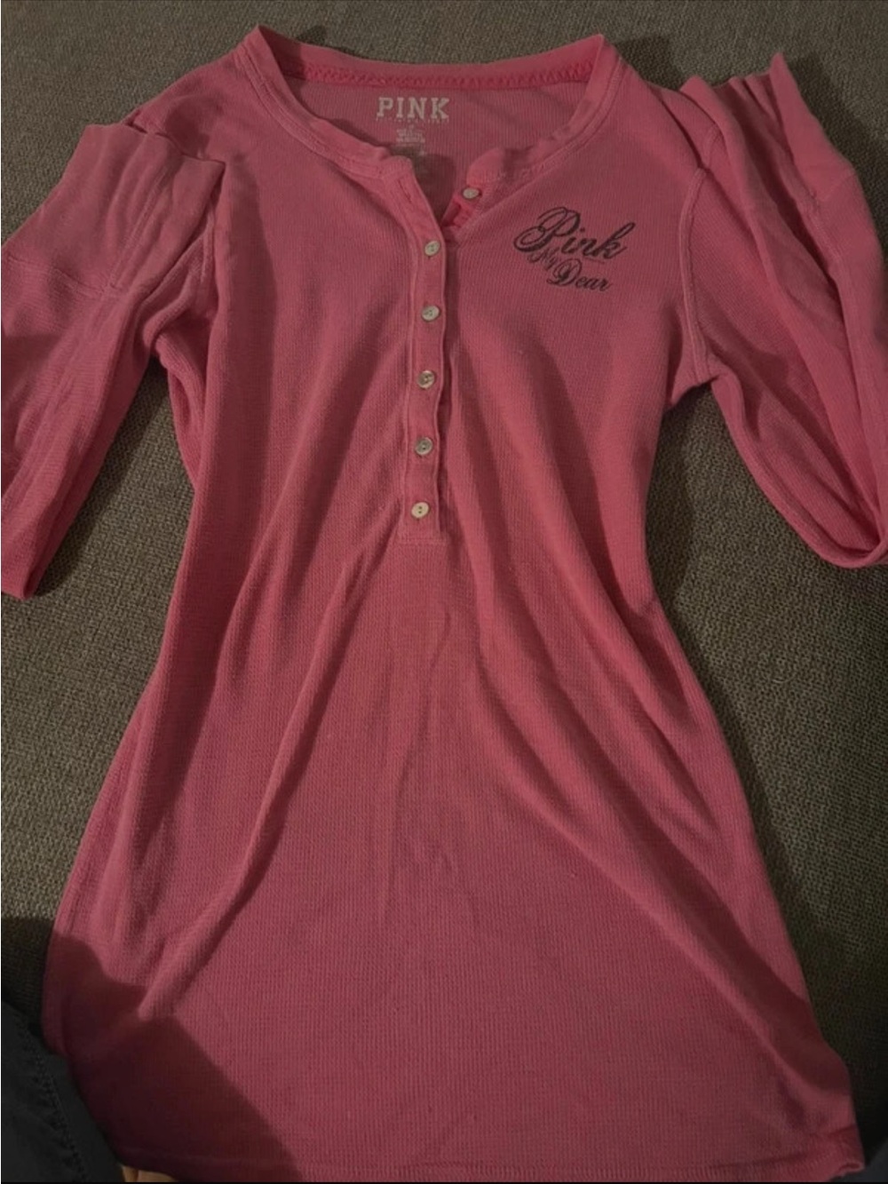 PINK Victoria's Secret Pink Waffle Henley Long Sleeve Top